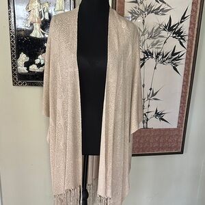 Chico's Cream Patterned Shawl with Fringe